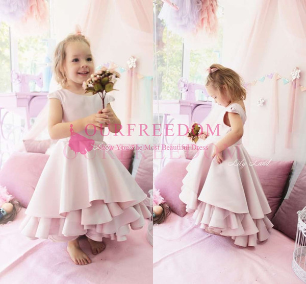 Adorable Ruffles Tiered Skirts Flower Girls Dresses Soft Pink Hi Low First Communion Dresses Girls Pageant Gown Girls Birthday Dresses