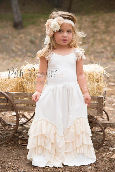 Lovely Ivory Cape Sleeve Flower Girls Dresses A Line Ruffles Chiffon Floor Length First Communion Dresses Girls Pageant Gown Custom