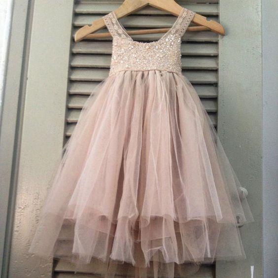 New Blush Pink Tulle Flower Girls Dresses Scoop Neck Beaded Crystal Short Tulle First Communion Dresses Girls Pageant Gown Custom Made