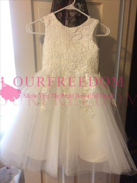 New Real Image White Lace Wedding Dresses Jewel Neck Puffy Tulle First Communion Dresses For Garden Beach Wedding Cheap Hot Sale