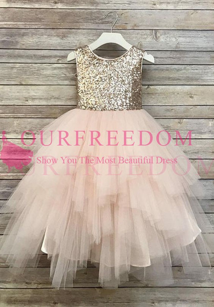 Sparkly Sequins Flower Girls Dresses Jewel Neck Tulle A Line Short Mini First Communion Dresses Girls Pageant Gown Hot Sale