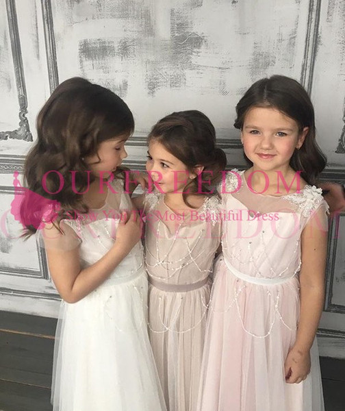 Glamorous Lovely Cute Flower-Girl Dresses Beadings Appliques Tulle Open-Back A-Line First Communion Dresses Girls Pageant Gown Custom