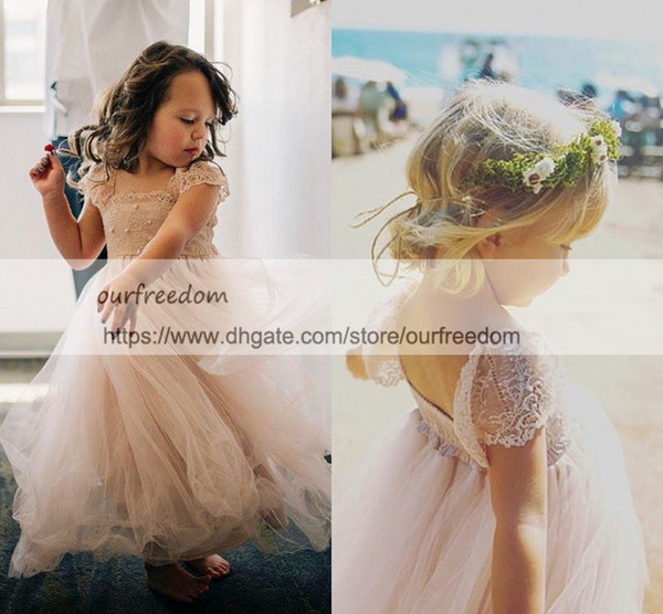 Blush Pink Tulle Princess First Communion Dresses Cape Sleeve Baby Girls Birthday Dresses Flower Girls Dresses Custom Made