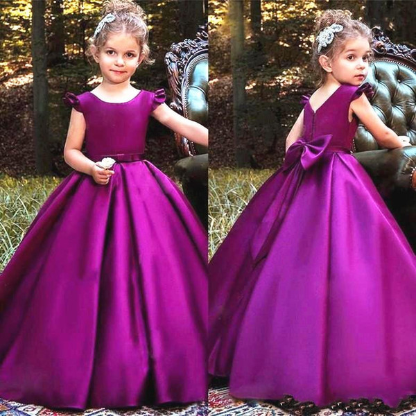 Ball Gown Graoe Little Girls Pageant Dress Cap Sleeve Lovely Bow Back Floor Length Kids Prom Dresses Flower Girl Dress Custom Made