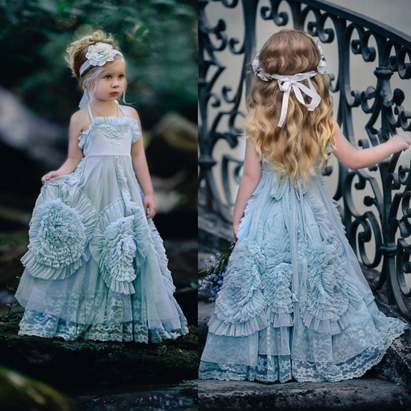 New Halter Dollcake Flower Girl Dresses Special Occasion For Weddings Ruffled Floor Length Lace Party Communion Dresses for toddler