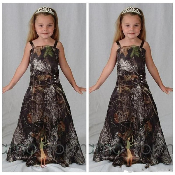 Country Camo Flower Girl Dresses For Western Country Forest Weddings A Line Spaghetti Straps Long Girls Pageant Formal Gowns