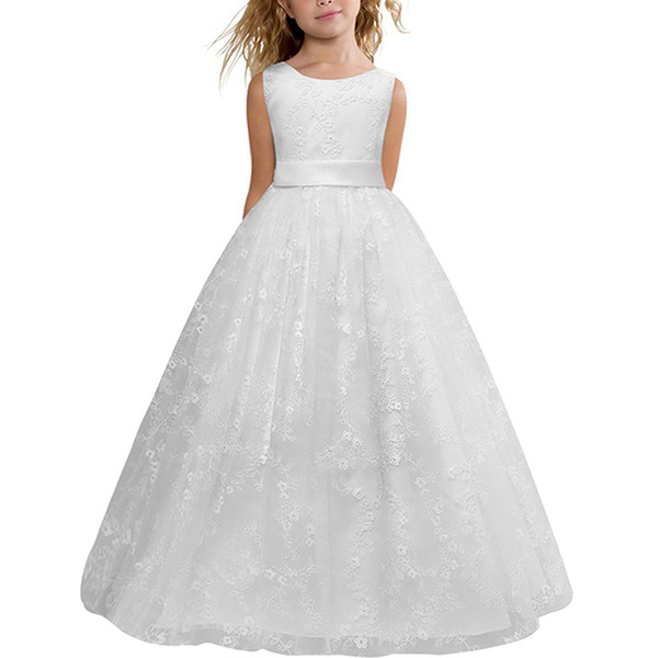 Cheap In Stock 2022White Ball Gown Flower Girl Dresses Princess Pageant Gowns For Little Girls Cheap Ankle Length Communion Dresses MC1045