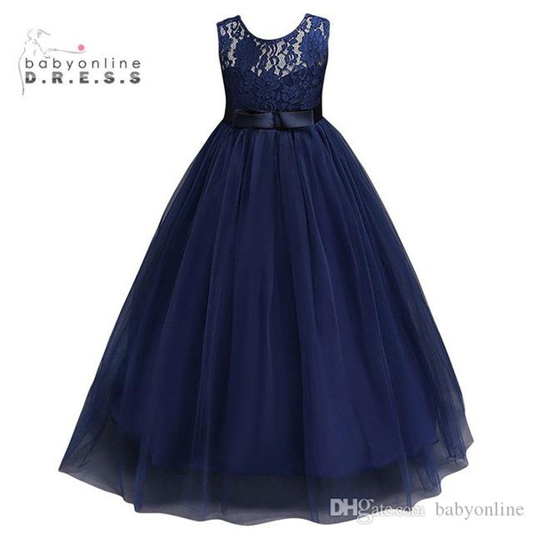 Navy Blue Cheap Flower Girl Dresses In Stock Princess A Line Sleeveless Kids Toddler First Communion Dress with Sash MC0889