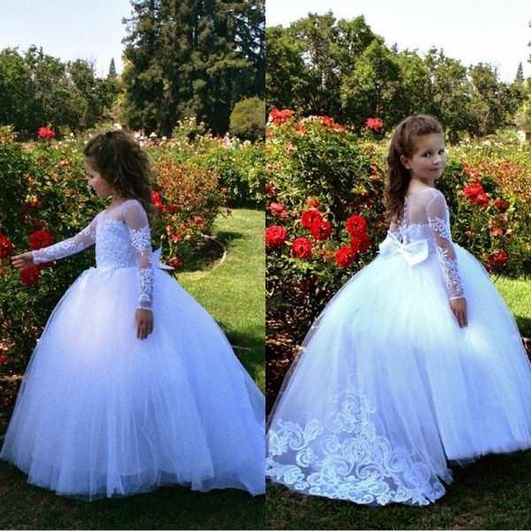 Cute Formal White Flower Girl Dress Tulle First Communion Baptism Little Girl Lace Princess Baby Toddler Birthday Party Dress