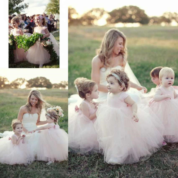 Princess Pink Lovely Flower Girl Dresses Square Neck Sleeveless Long Tulle A-Line Kids Formal Wedding Party Wear