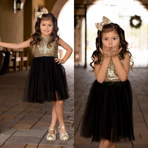 New Flower Girl Dresses Vintage Little Girls Pageant Dresses Beautiful Princess Country Wedding Party Gold Sequins Tulle