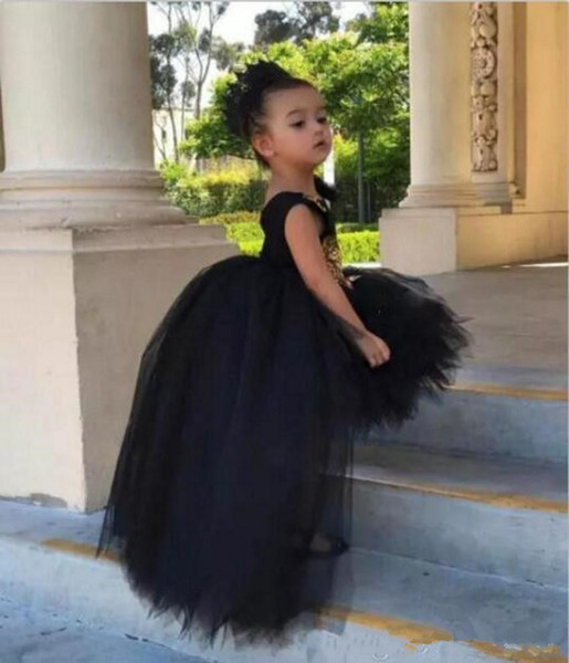 High Low Girls Pageant Dresses Tulle Tutu Puffy Ball Gowns Kids Flower Girl Dress Appliques Sleeveless Toddler Christmas Gown