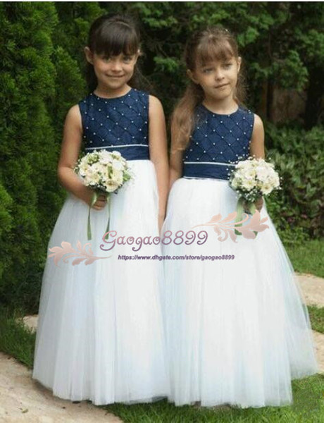 cheap sweet Pretty A-Line flower girl dresses Ruched tulle Girl Dresses for Wedding Party Gowns beaded first holy communion dress