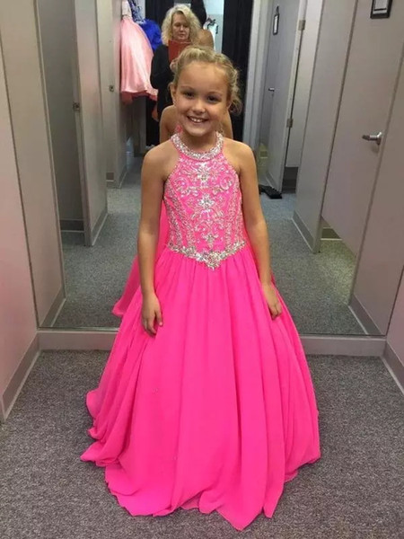 Fuchsia Little Girls Pageant Dresses Beaded Crystals Kids Toddler Flower Prom Party Gowns for Weddings Custom Made