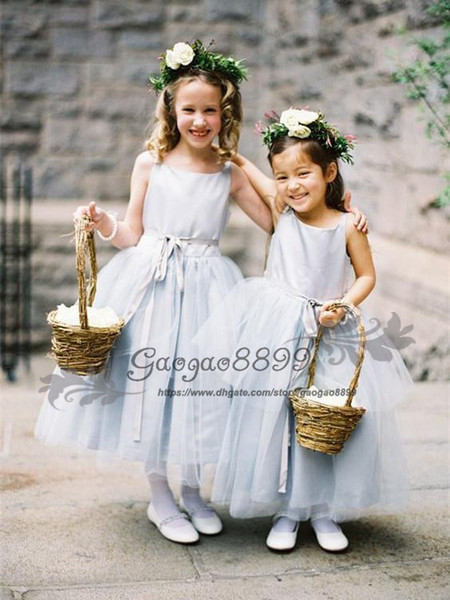 Eye-catching Serenity Tulle jewel Ankle-length Ball Gown boho beach Flower Girl Dresses For Weddings Garden First Communion Gowns