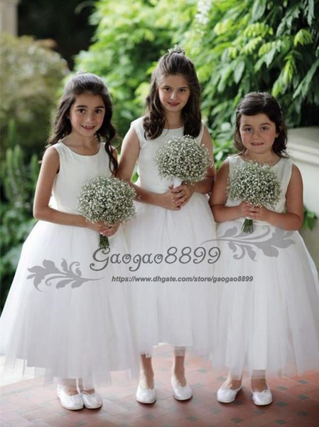 Lovely Jewel neck ankle length boho beach flower girl dresses with detachable bow tulle skirt Kids Communion Dress Birthday Wear Gowns