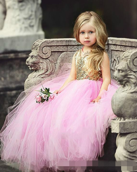 Bling Flower Girls Dresses for Wedding Sequins Top Tulle Skirt Girls Pageant Dress Girl Communion Dress Kids Formal Wear