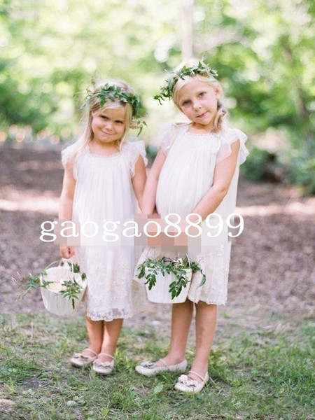 Custom Made Flower Girl Dresses for Beach Boho Country Wedding White Lace Ruffled A-Line Jewel Vintage Child First Communion Dress DTJ