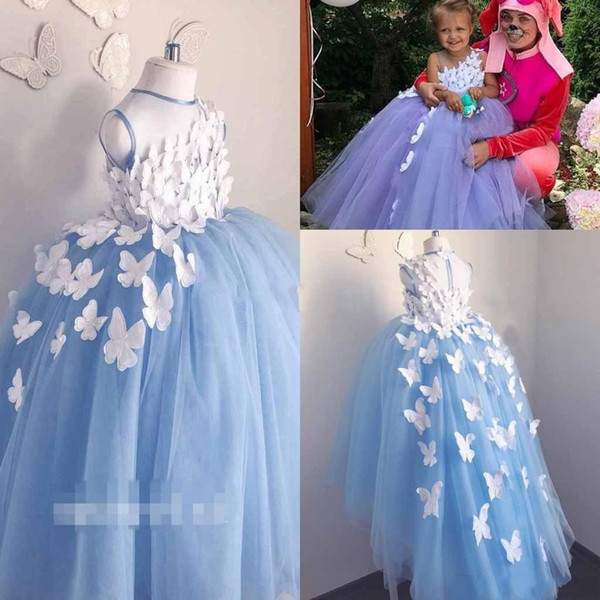 New Arrival Sweety Flower Girls Dresses With 3D Flora Appliques Sheer Jewel Neck Puffy Ball Gown First Communion Girls Pageant Gown