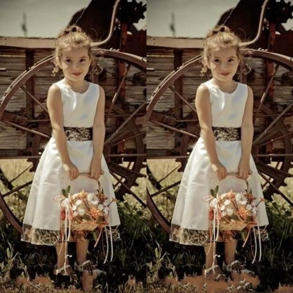 New Fashion Flower Girl Dresses Jewel Neck Zipper Back Tea Length White A Line Custom Made Cheap Camouflage Wedding Guest Dress