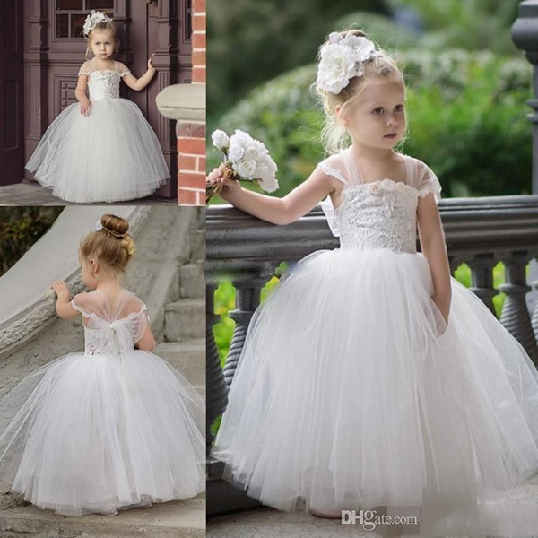 Sweety Ball Gowns Flower Girl Dresses Sleeveless Applique Beautiful Pageant Gown with Bow First Communion Dresses For Girls DTJ