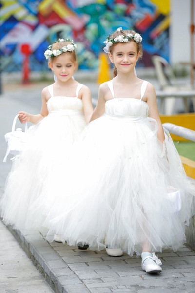 Princess ball Gown Flower Girl's Dresses with sweep Train Girl Tutu skirts ball gown Tulle Ribbon Little Girls Pageant Communion Dresses