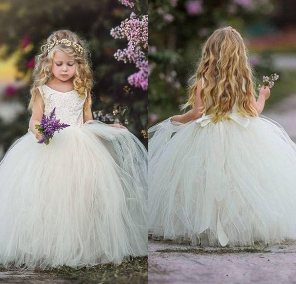 Lovely Ball Gown Jewel Floor Length Tutu Tulle Appliques Lace Cute vestidos de primera comunion Pageant Dresses