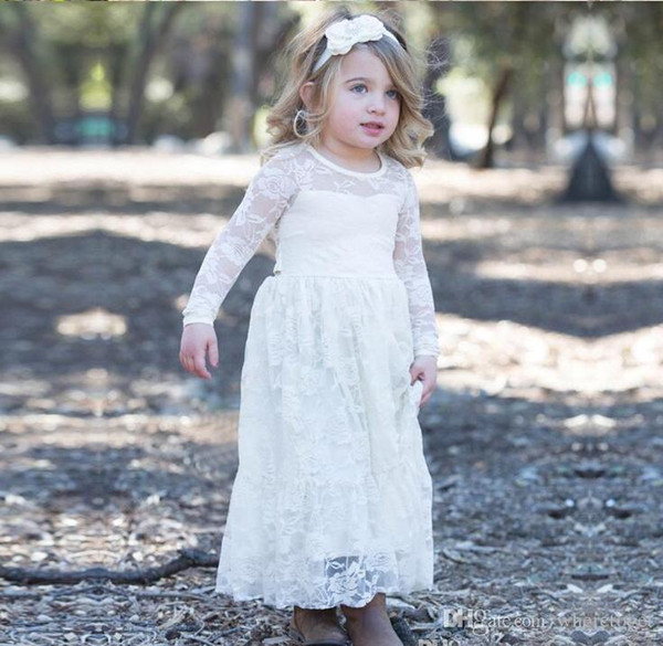 Boho Princess Lace Flower Girl Dresses ankle length long sleeves First Communion Birthday Dresses Girls Pageant Dress For Weddings