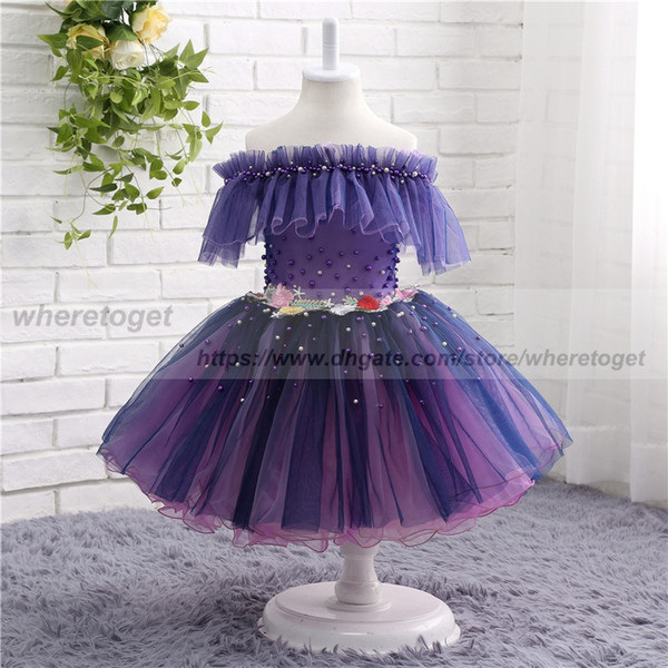 lovely Pretty Flower Girls Dresses Puffy ball gown Girl Dresses for Wedding Party Gowns bateau neck off shoulder prince Pageant Dresses