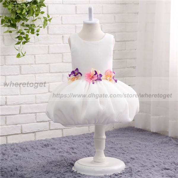 Real photos Cheap White Flower Girl Dresses for Weddings jewel Girls Pageant Dresses First Communion Dress Little Girls Prom Ball Gown