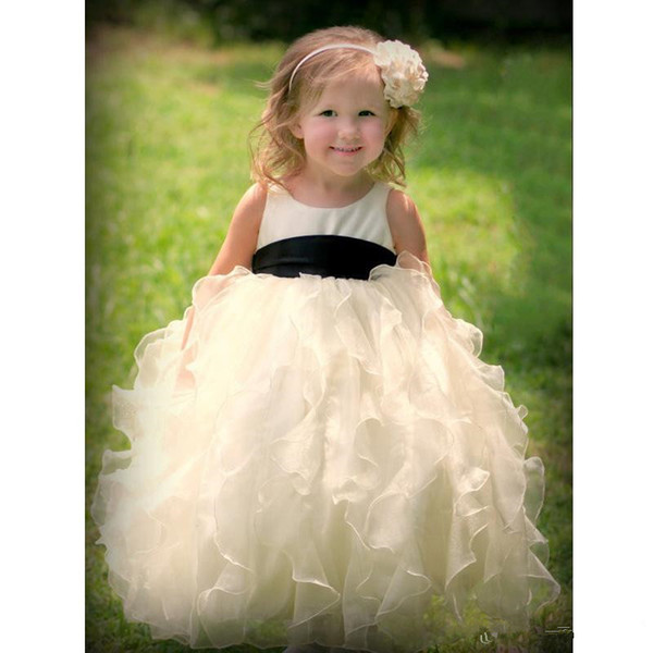 New Princess Long Ball Gown Flower Girl Dresses Jewel Sleeveless Ruffle With Hand Made Flowers Girls Pageant Dresses