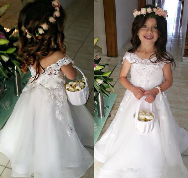 Princess Cheap Lovely White Long Lace Boho Flower Girl Dresses Daughter Toddler Pretty Kids Pageant Formal First Holy Communion Gown