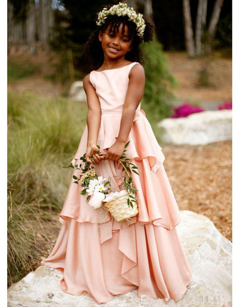 New Fashion Blush Pink Flower Girl Dresses Chiffon Girls Pageant Gown Communion For Wedding Formal Party