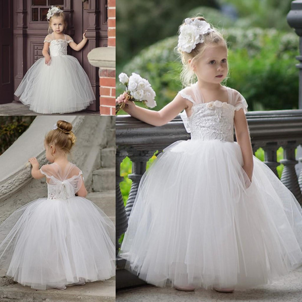 Lovely New Cute Toddler Flower Girls Dresses For Weddings Newest Lace Tulle Tutu Ball Gown Infant Children Wedding Dresses Party Dresses