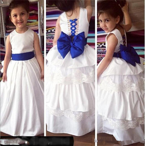 Lovely White Flower Girl Dress Wedding Party with Bow ball gown Lace up corset Toddler Pageant Dresses For Teens taffeta Kids Formal Gown