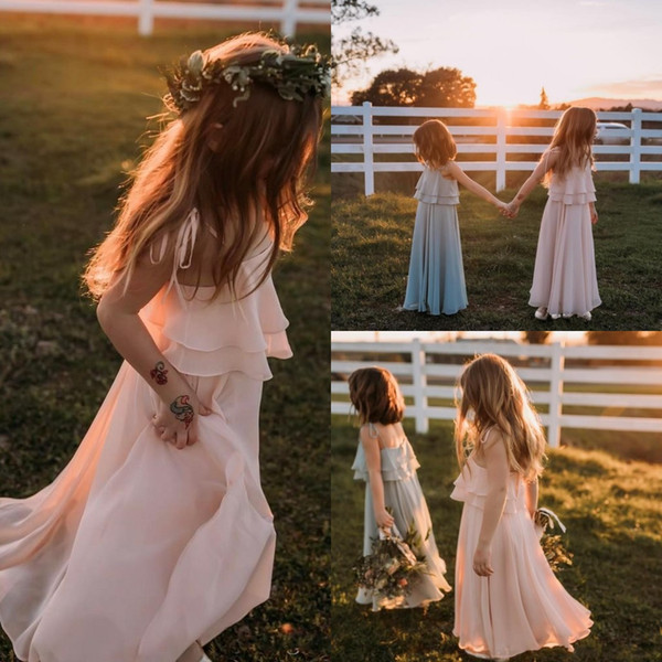 Beautiful Flower Girl Dresses For Country Weddings Boho Chiffon Little Girls Pageant Dress Floor Length Communion Gowns Cheap