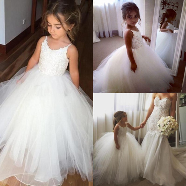 2022Cute Flower Girls Dresses Lace Appliques Kids Party Gown Pageant Gown Kids Formal Wear First Communion Dresses