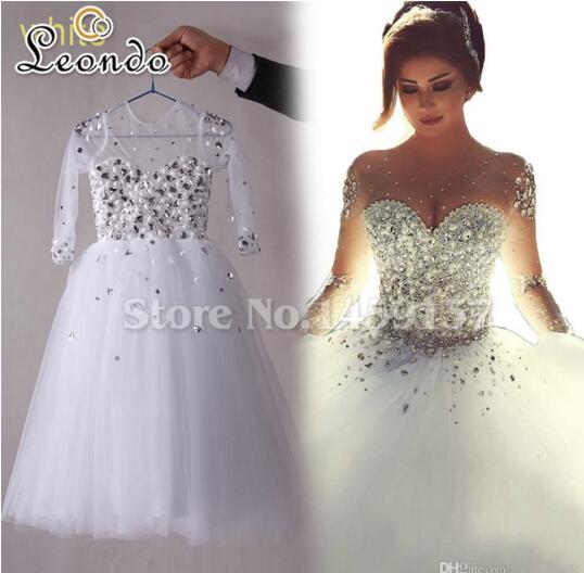 Arabic White First Communion Dresses Vestidos De Comunion Ball Gown Beading Crystal Long Sleeve Flower Girl's Dress Pageant Gowns