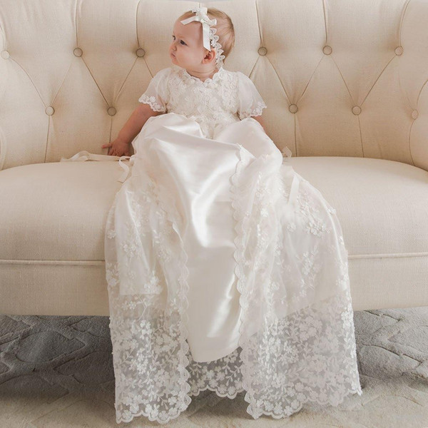 Cute Baby First Communion Dresses Toddler Brithday Dress Flower Girl Dresses Short Sleeve Lace Kids Formal Wear for Wedding Party