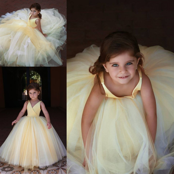 Cute Yellow Flower Girls Dresses Lovely Layers Puffy Ball Gown Custom Made Kids Formal Wear