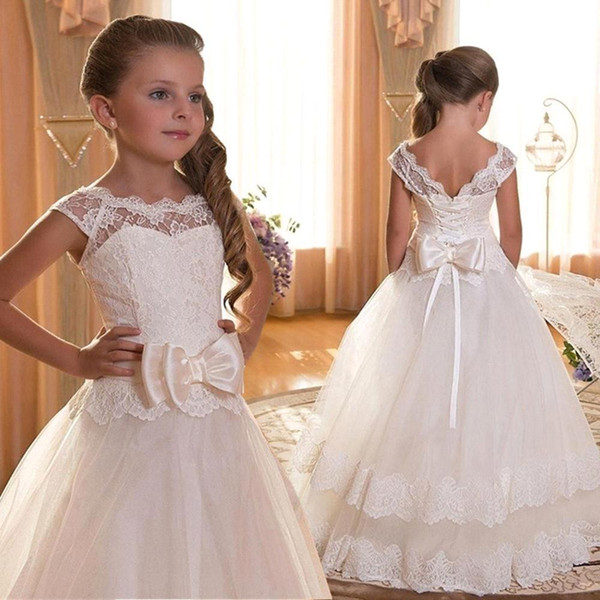 Cheap White Flower Girls' Dresses Tulle Lace A Line Formal Kids Wear For Party Free Shipping Toddler Gowns MC1796