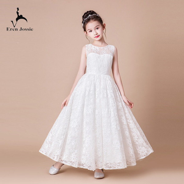 Eren Jossie High Quality White Lace Ankle Length Princess A-Line Style Girl Party Dress Zip Back 