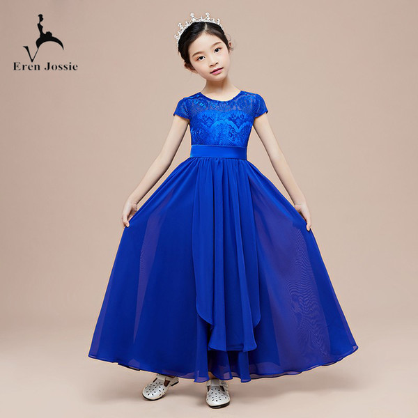 Eren Jossie Elegant Royal Blue Lace Female Child Dress Jewel Neckline Girls Performance Dress Birthday Party Dress