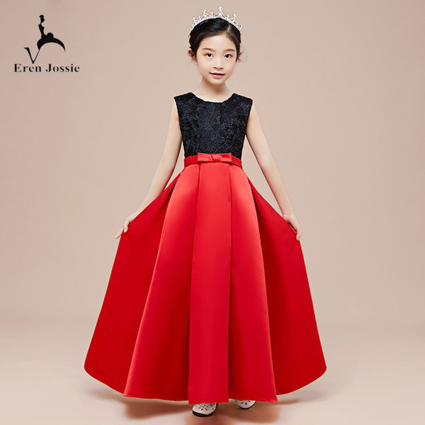 Eren Jossie Elegant Red And Black Jewel Neckline Girls Performance Dress Birthday Party Dress with Lace Style