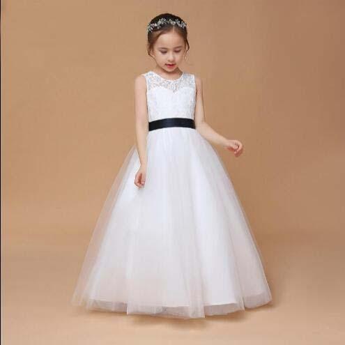 Promotion Style Sleeveless Pretty Girl's Wedding Dresses White Tulle With Lace Appliques Little Princess Dress 