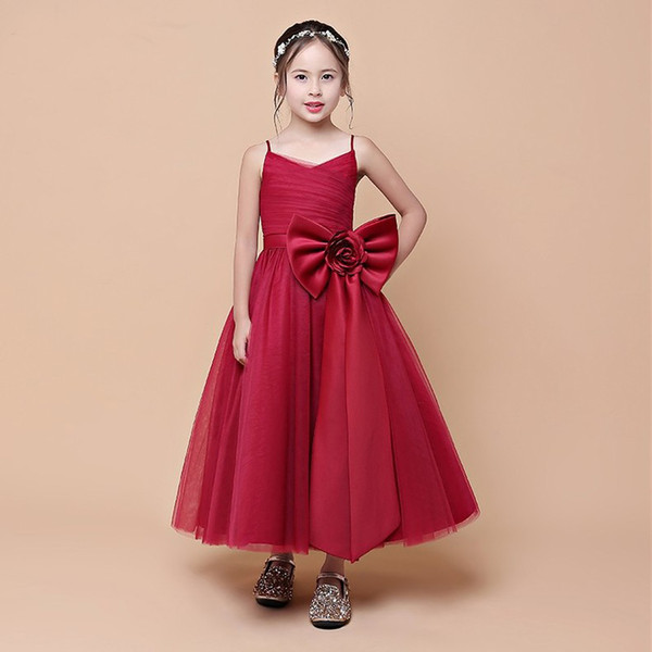 DropThe Flower Girls' Dresses Ankle Length Burgundy Tulle Ball Gown New Style With Bow Good Quality Dress Child