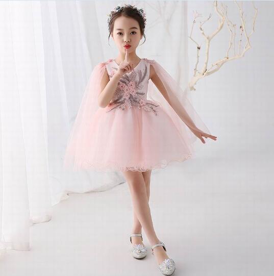 Little Princess Pink Tulle Above Knee Length Party Girl's Dress With Flowers Beautiful Children Dress White Tulle