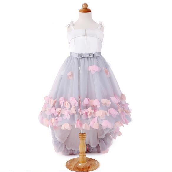 New Collection Girls Pageant Dress Spaghetti Straps High Low Design Beautiful Flowers Fashion Girl Dress