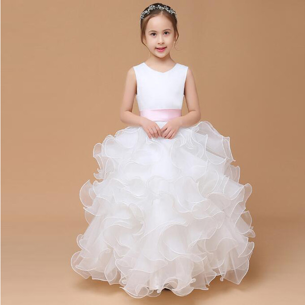 Beautiful Children's Party Dress Ruffled Organza Skirt With Sash Designer Ball Gown Flower Girl Dress