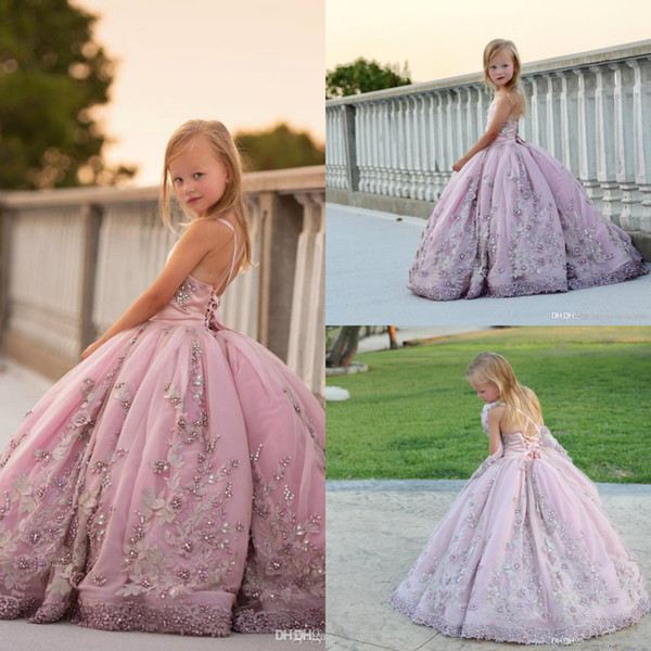 Luxury Flower Girl Dresses for Wedding Lace 3D Floral Applique Pearls Girls Pageant Dress Ball Gown Birthday Party Gowns Princess Wear